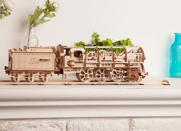 Puzzle 3D Locomotiva cu Aburi si Vagon din Lemn Ugears [18]