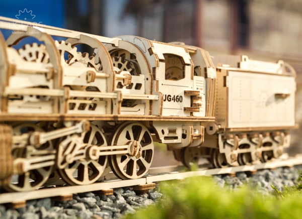 Puzzle 3D Locomotiva cu Aburi si Vagon din Lemn Ugears [8]