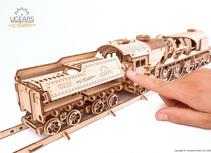 Puzzle 3D Tren V- Express cu abur din lemn Ugears [19]