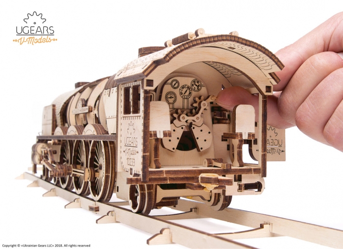 Puzzle 3D Tren V- Express cu abur din lemn Ugears [21]