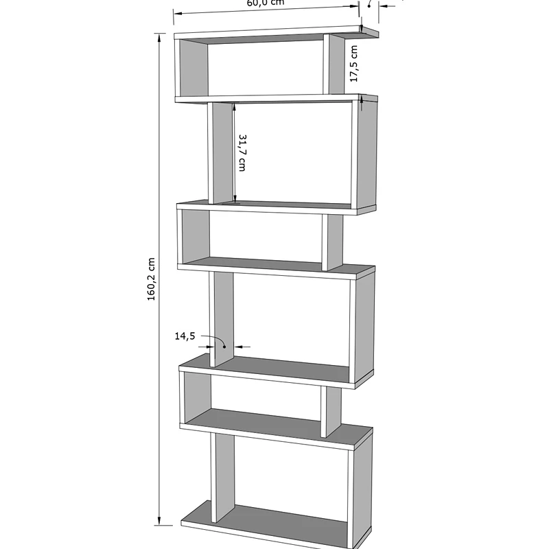 Biblioteca alba stejar cu rafturi elegante Bates 60x160 cm [3]