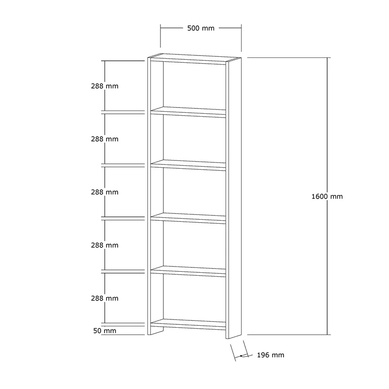 Biblioteca New, alb, spatii deschise, design minimalist, 160 cm [3]