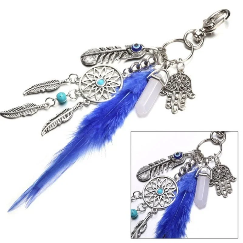 Breloc dreamcatcher cu pene albastre [6]