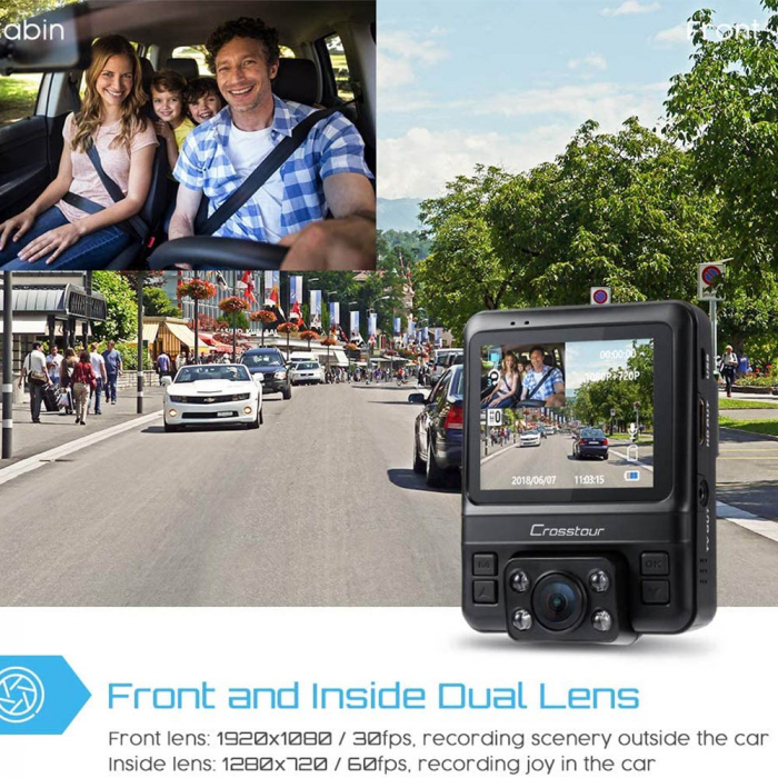 Camera auto DVR Dubla Crosstour CR750, Full HD, Bord si Interior, Night Vision, Mod parcare, Filmare in bucla [2]