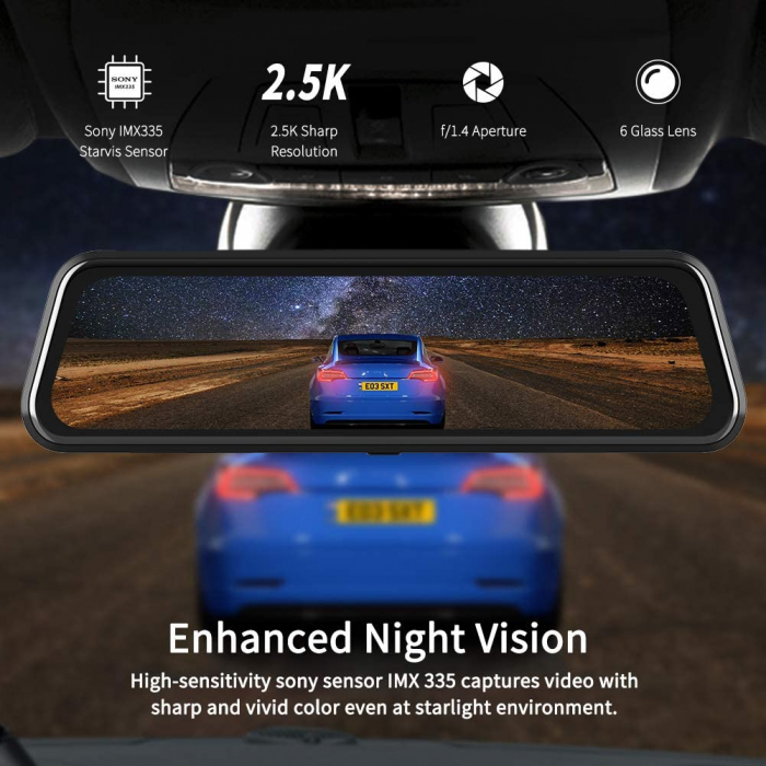 Camera auto DVR Dubla Oglinda VanTop H610, 2.5K, Bord si Spate, Touch-Screen, Senzor Sony IMX 335 [4]