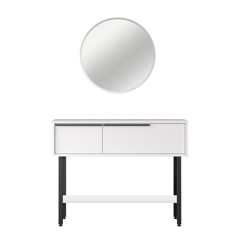 Comoda alba cu picioare metalice si cu oglinda, 100x76 cm [8]