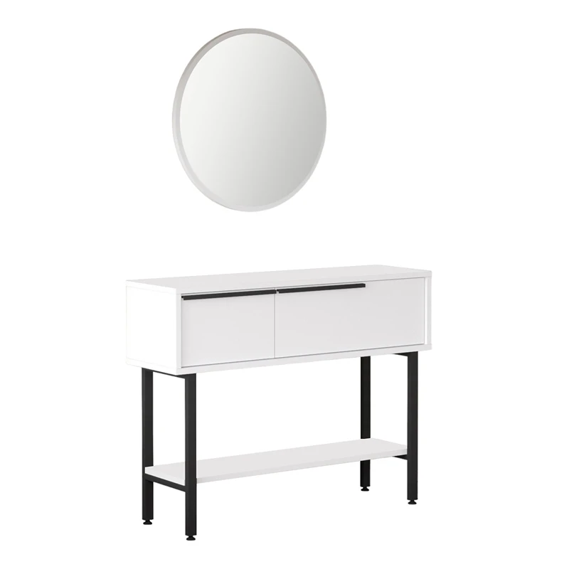 Comoda alba cu picioare metalice si cu oglinda, 100x76 cm [6]