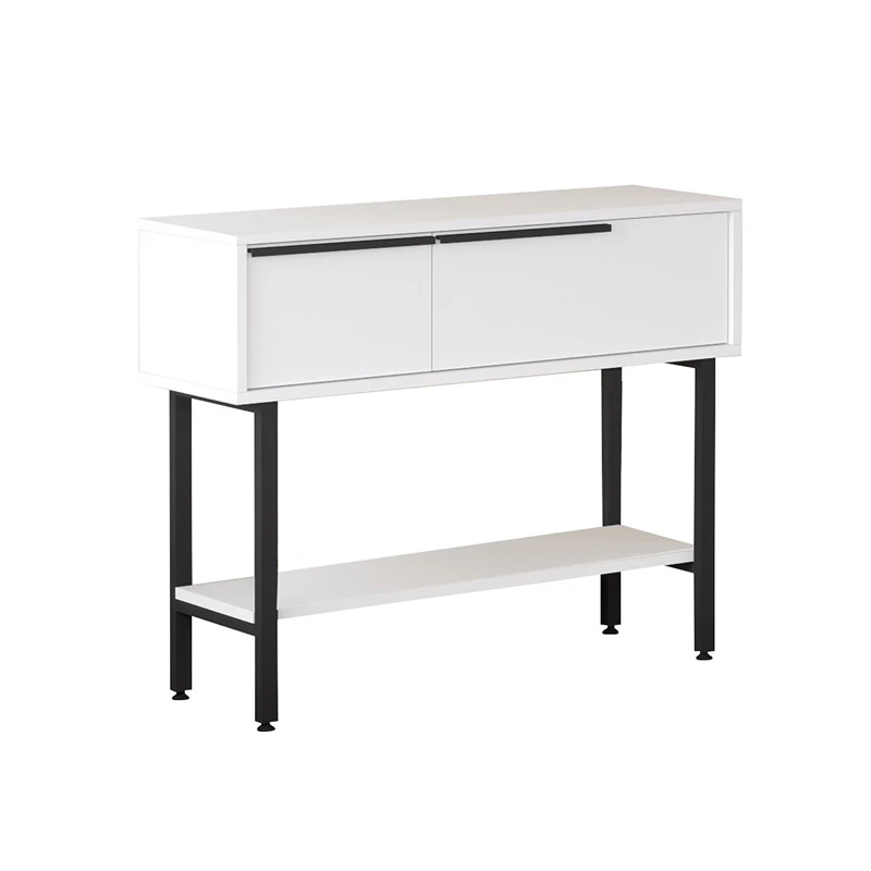 Comoda alba cu picioare metalice si cu oglinda, 100x76 cm [7]