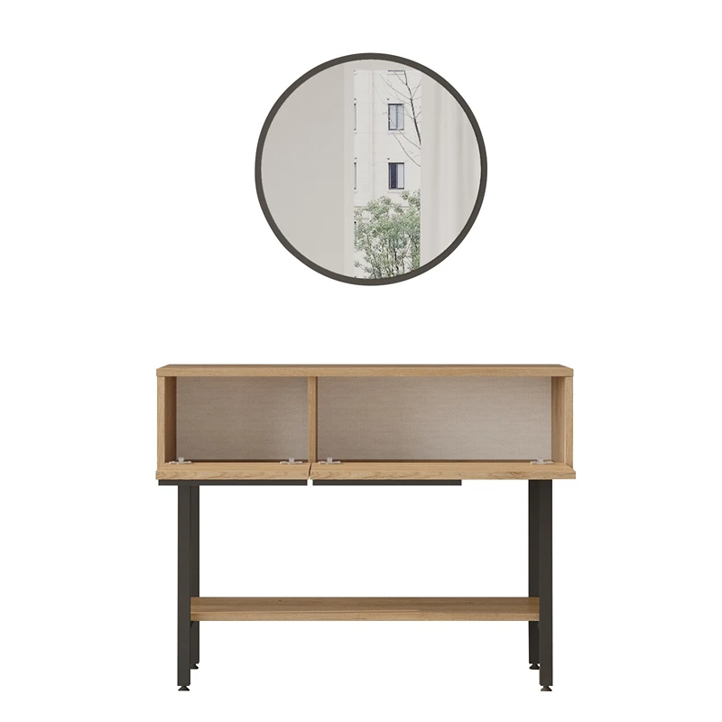 Comoda nuc stejar cu picioare metalice si oglinda, 100x76 cm [2]