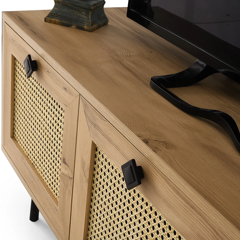 Comoda TV Alcazar stejar, negru, cu design elegant si multiple compartimente [7]