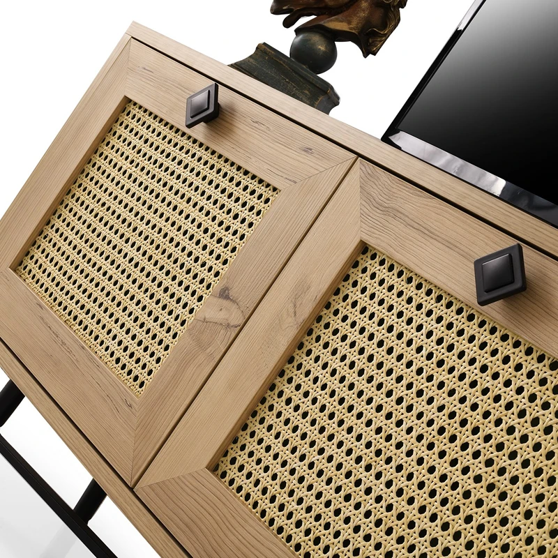 Comoda TV Alcazar stejar, negru, cu design elegant si multiple compartimente [6]