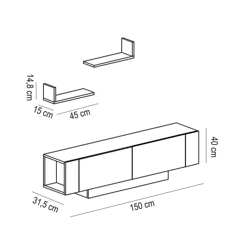 Comoda TV Ekol, alba, 150 cm, design modern cu spatii de depozitare [8]