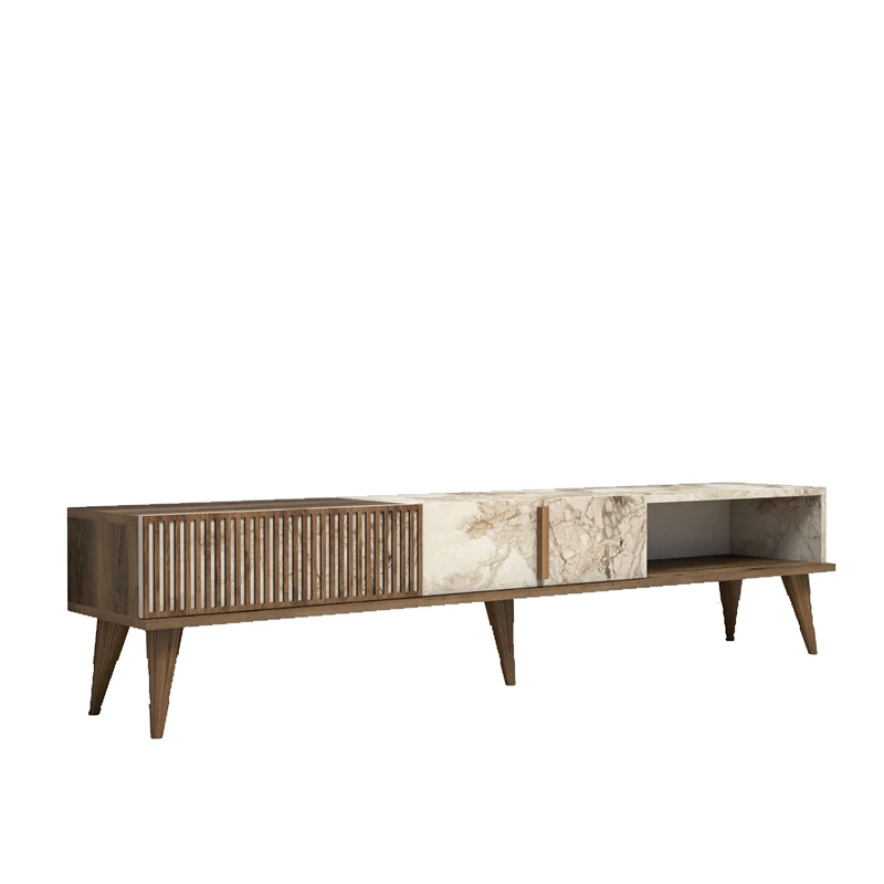 Comoda TV Milan, lemn nuc si marmura alba, design modern, 180 cm [6]