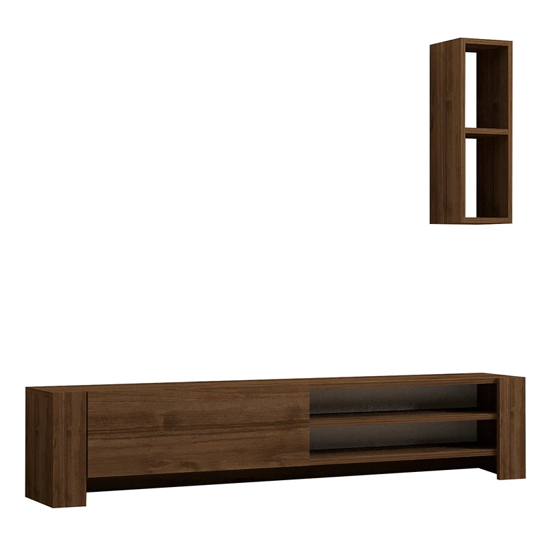 Comoda TV Naz, design modern, finisaj nuc, cu raft suspendat si spatiu de depozitare, 160 cm [4]