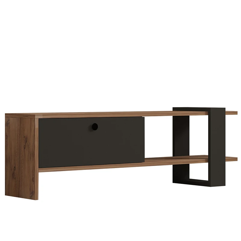 Comoda TV Ova, stejar si antracit, design modern, rafturi multiple, 120 cm [6]