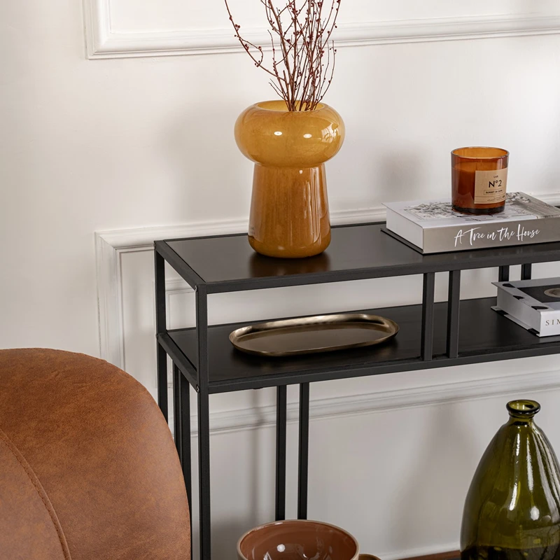 Comoda Venedik neagra, rafturi deschise, picioare metalice [7]