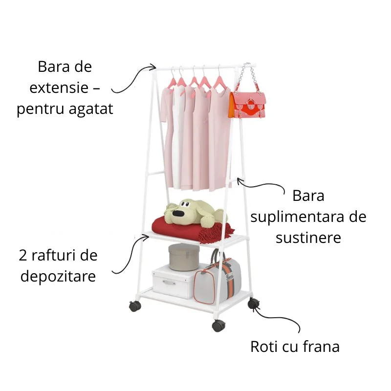 Cuier alb cu raft si roti [5]