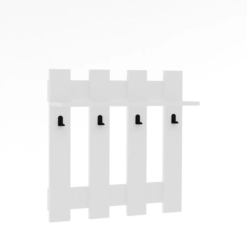 Cuier de perete Carina, alb, cu raft si suport pentru haine, 70 cm [2]