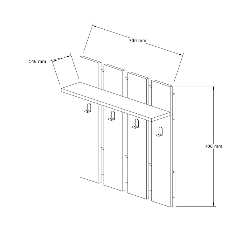 Cuier de perete Mita, nuc si antracit, cu raft si carlige, 70 cm [4]