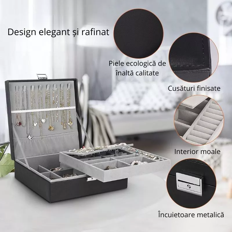Cutie de bijuterii neagra, 26.5x26.5x9cm, Charming [2]