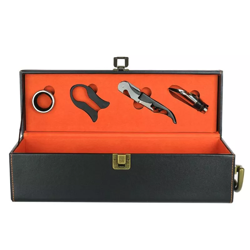 Cutie de vin Deluxe pentru 1 sticla cu accesorii de vin incluse interior oranj [11]