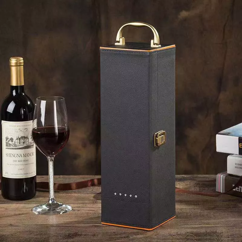 Cutie de vin Deluxe pentru 1 sticla cu accesorii de vin incluse interior oranj [3]