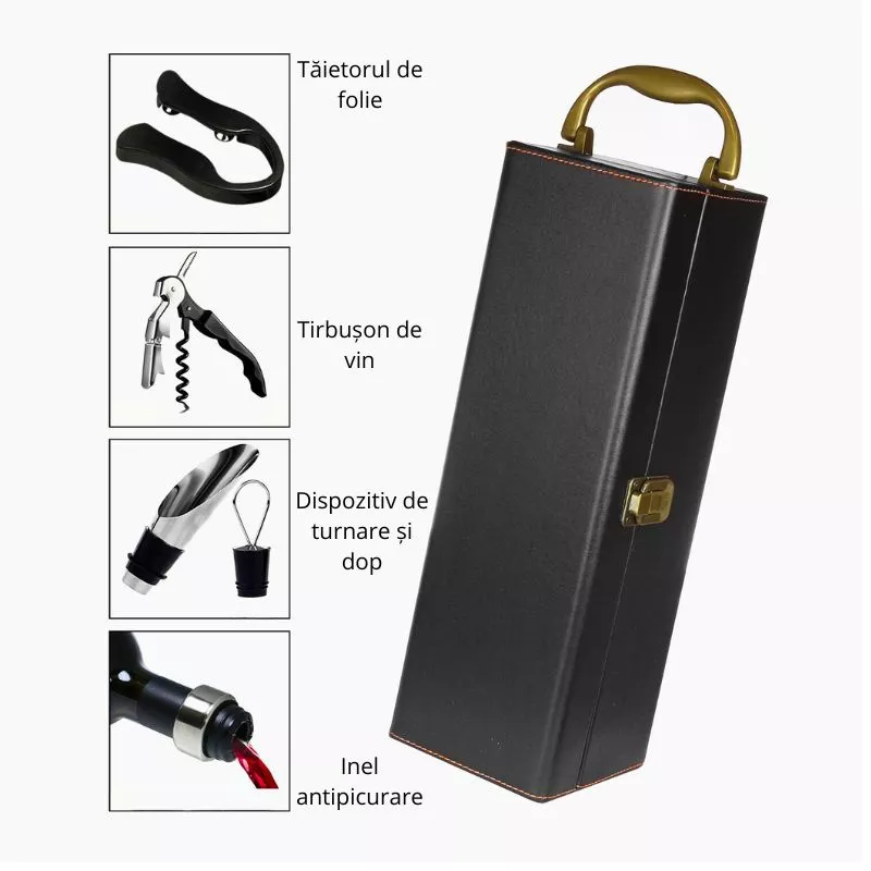 Cutie de vin Deluxe pentru 1 sticla cu accesorii de vin incluse interior oranj [8]