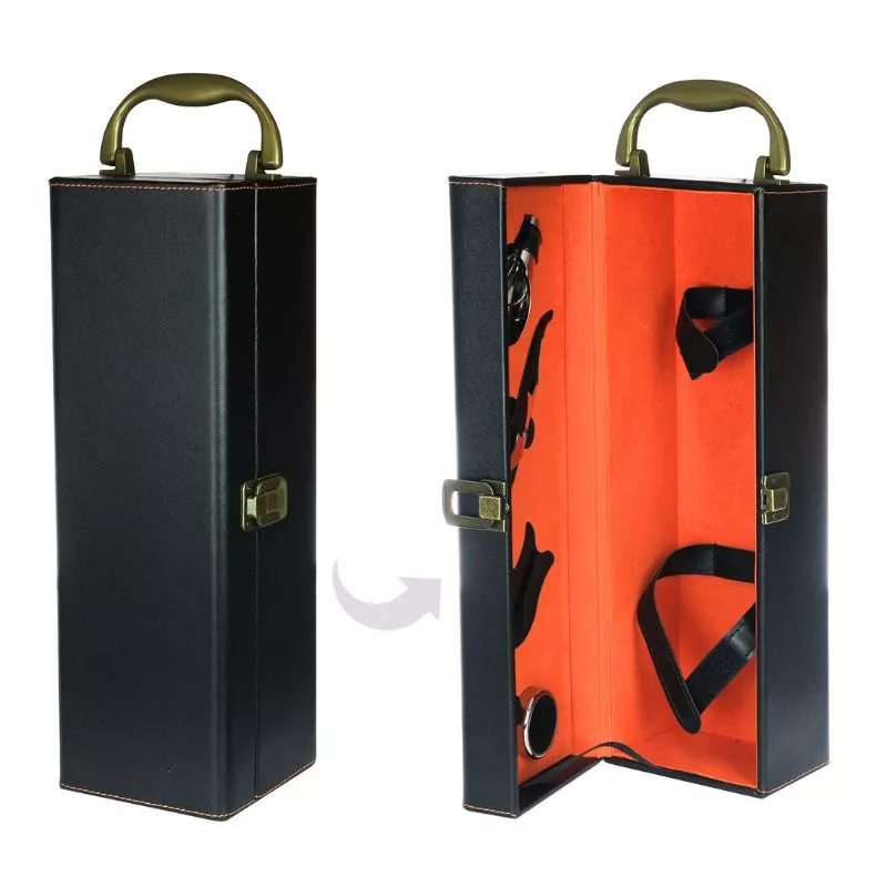 Cutie de vin Deluxe pentru 1 sticla cu accesorii de vin incluse interior oranj [10]