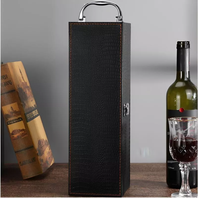 Cutie de vin Deluxe pentru 1 sticla cu accesorii de vin incluse piele ecologica de crocodil [5]