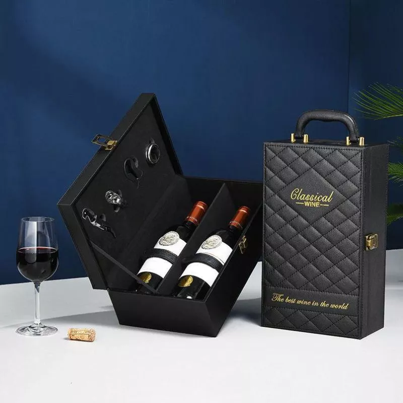 Cutie de vin Deluxe, pentru 2 sticle, cu accesorii de vin incluse, Classical Wine