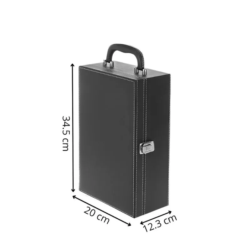 Cutie de vin Deluxe pentru 2 sticle cu accesorii de vin incluse din piele ecologica neagra fina [15]
