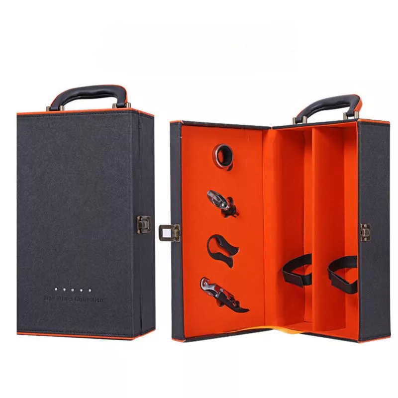 Cutie de vin Deluxe pentru 2 sticle cu accesorii de vin incluse interior oranj [11]