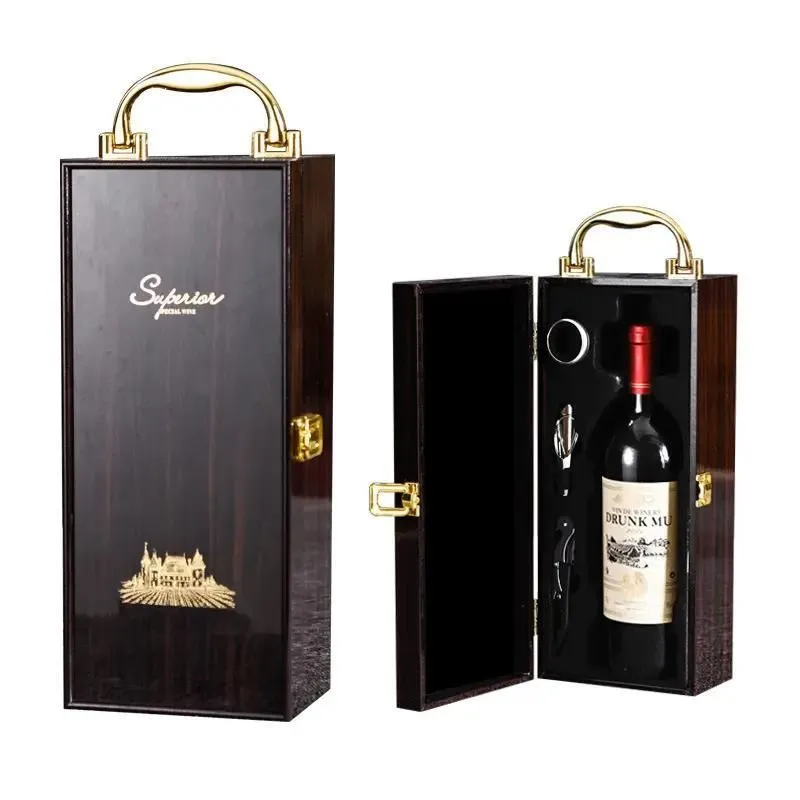 Cutie de vin Wood Deluxe pentru 1 sticla cu accesorii de vin incluse Royale [3]