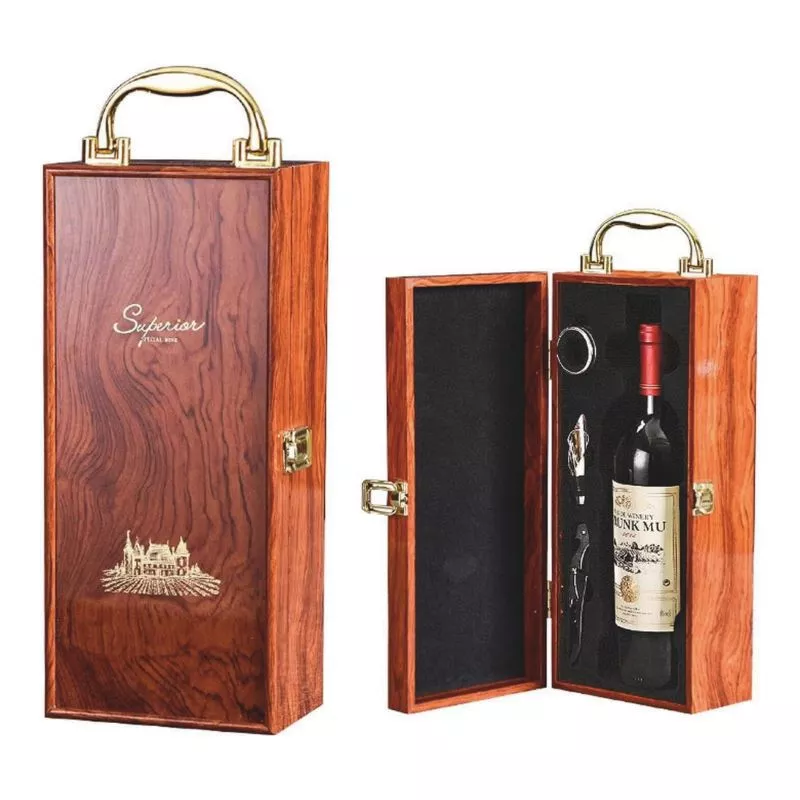 Cutie de vin Wood Deluxe pentru 1 sticla cu accesorii de vin incluse Vinception [7]