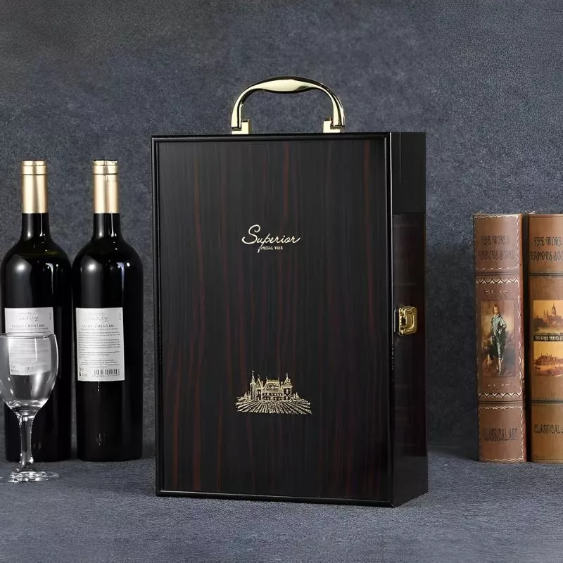 Cutie de vin Wood Deluxe pentru 2 sticle cu accesorii de vin incluse Prestige [4]