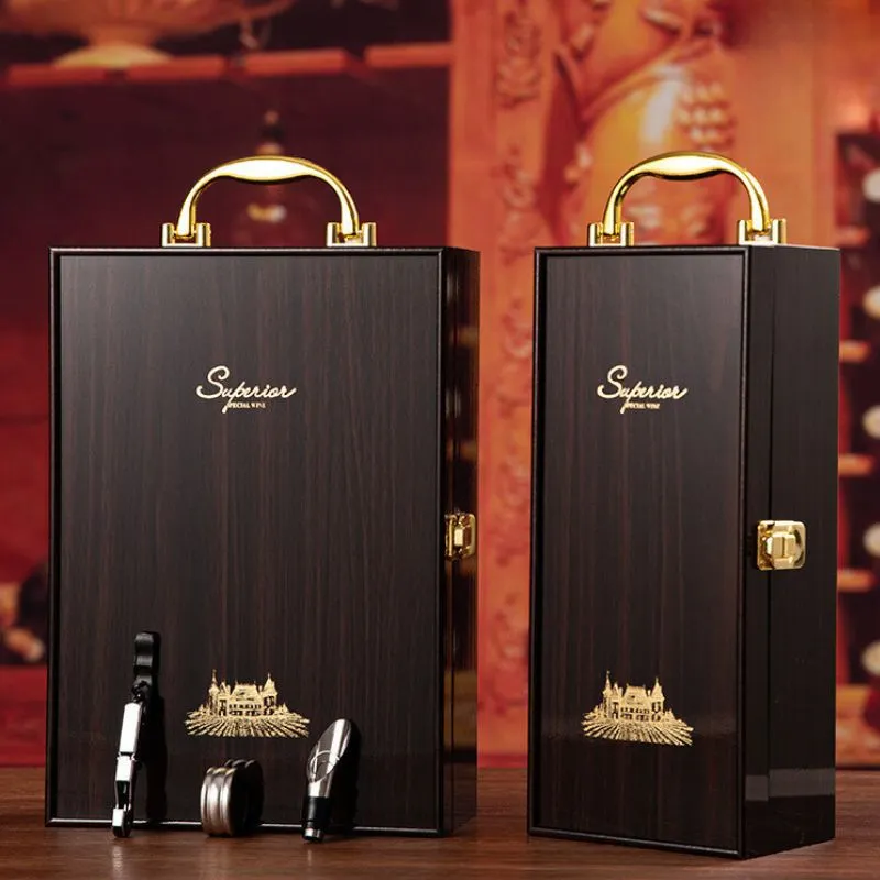 Cutie de vin Wood Deluxe pentru 2 sticle cu accesorii de vin incluse Prestige [7]