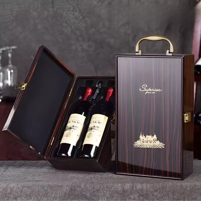 Cutie de vin Wood Deluxe pentru 2 sticle cu accesorii de vin incluse Prestige [3]