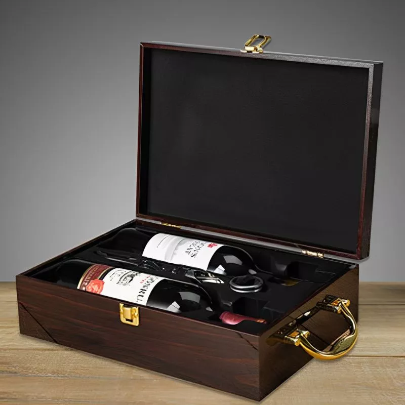Cutie de vin Wood Deluxe pentru 2 sticle cu accesorii de vin incluse Prestige [12]
