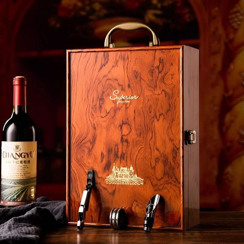 Cutie de vin Wood Deluxe pentru 2 sticle cu accesorii de vin incluse Vinluxe Elite [2]