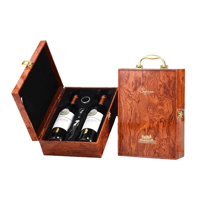 Cutie de vin Wood Deluxe pentru 2 sticle cu accesorii de vin incluse Vinluxe Elite [14]