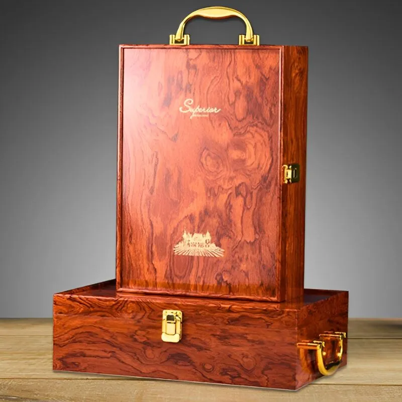 Cutie de vin Wood Deluxe pentru 2 sticle cu accesorii de vin incluse Vinluxe Elite [8]