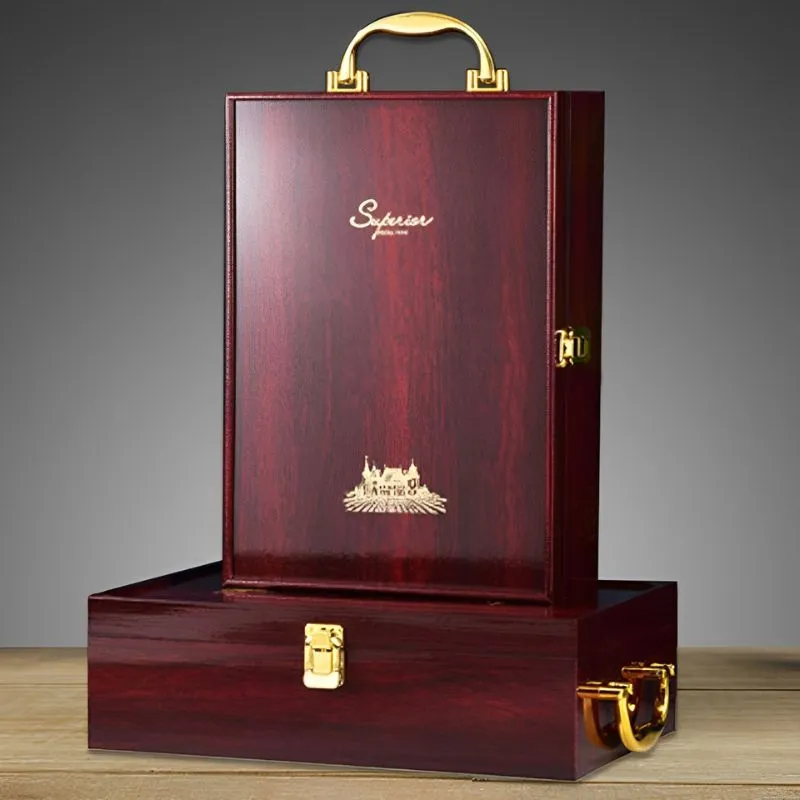 Cutie de vin Wood Deluxe pentru 2 sticle cu accesorii de vin incluse Vintrigue [11]