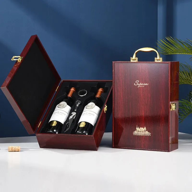 Cutie de vin Wood Deluxe, pentru 2 sticle, cu accesorii de vin incluse, Vintrigue