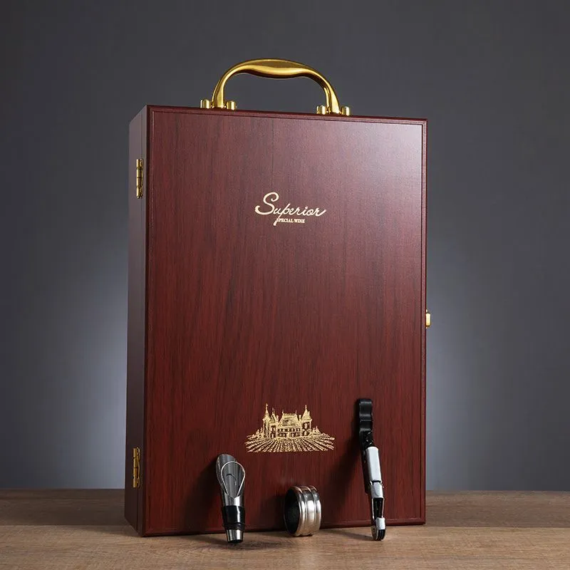 Cutie de vin Wood Deluxe pentru 2 sticle cu accesorii de vin incluse Vintrigue [3]