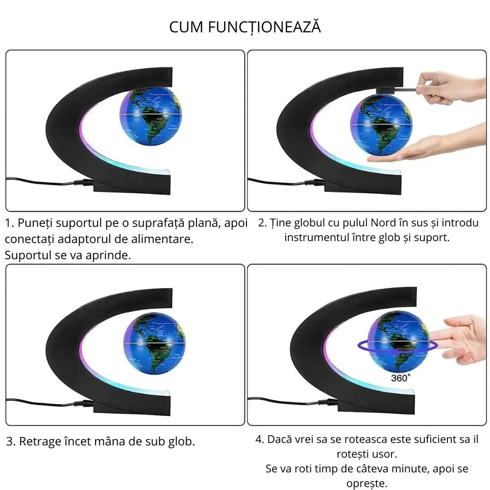 Glob pamantesc magnetic plutitor cu iluminare LED. C-Shape [9]