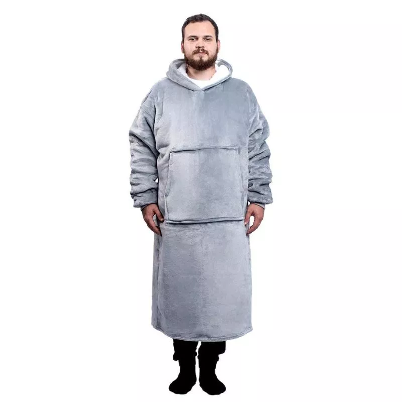 Hanorac patura cu maneci gluga si buzunar cangur Flanel & Polar 480g/mp 165 cm Gri [30]