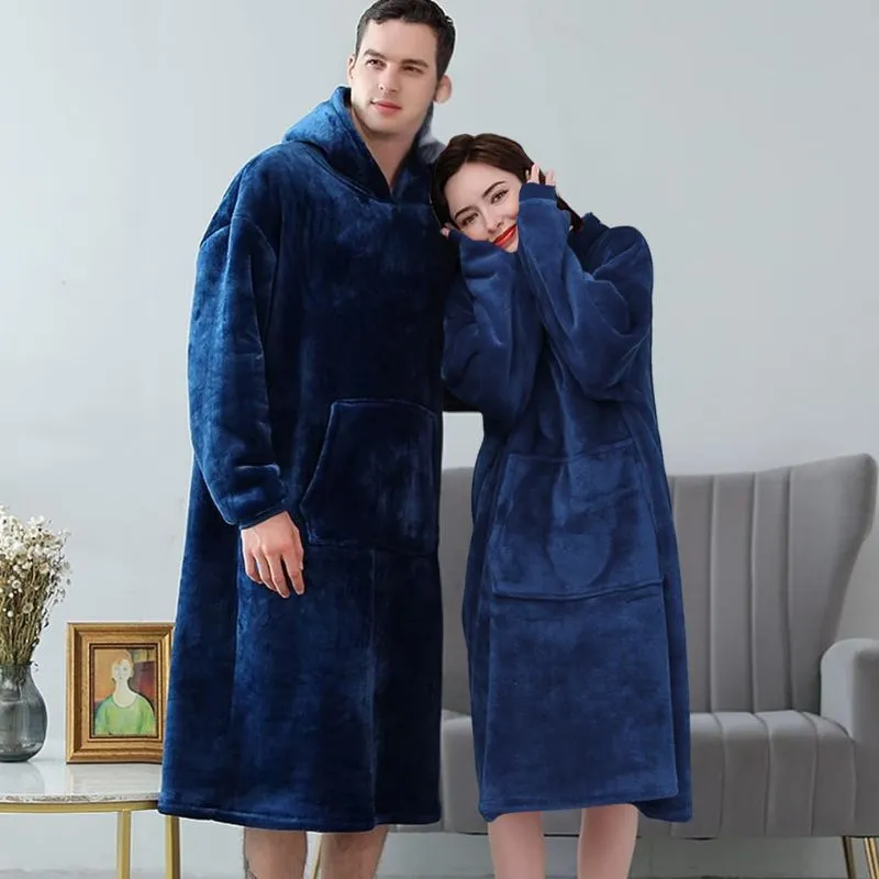 Hanorac patura cu maneci gluga si buzunar cangur Flanel & Polar 370g/mp 135 cm Albastru [4]