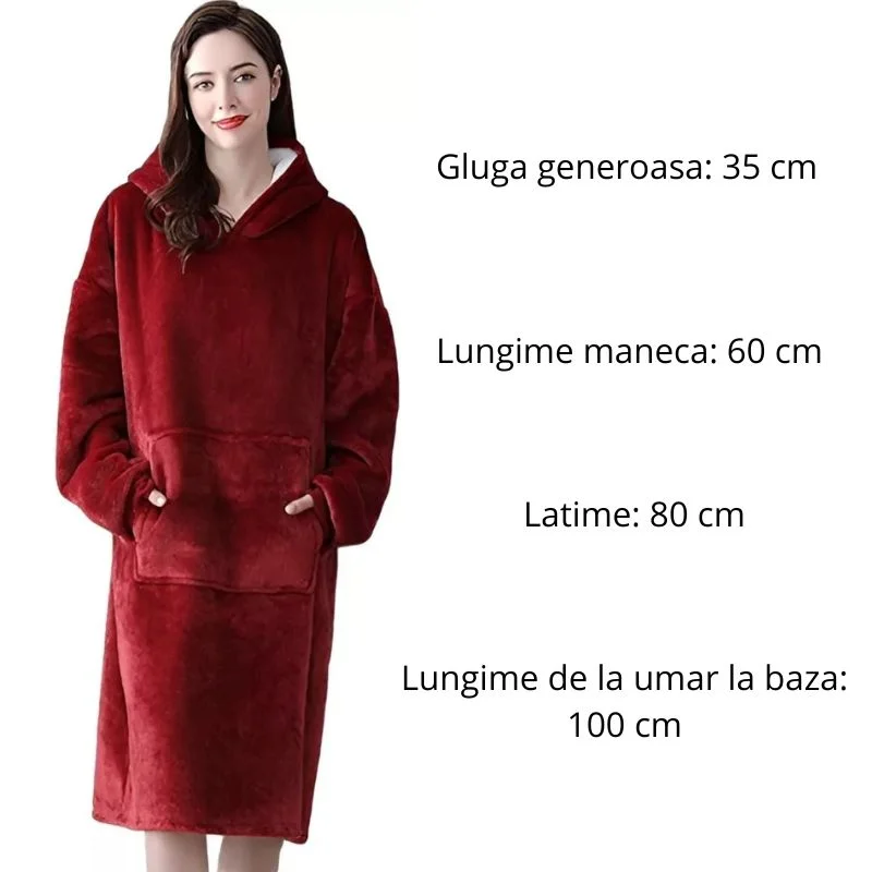 Hanorac patura cu maneci gluga si buzunar cangur Flanel & Polar 370g/mp 135 cm Rosu [6]