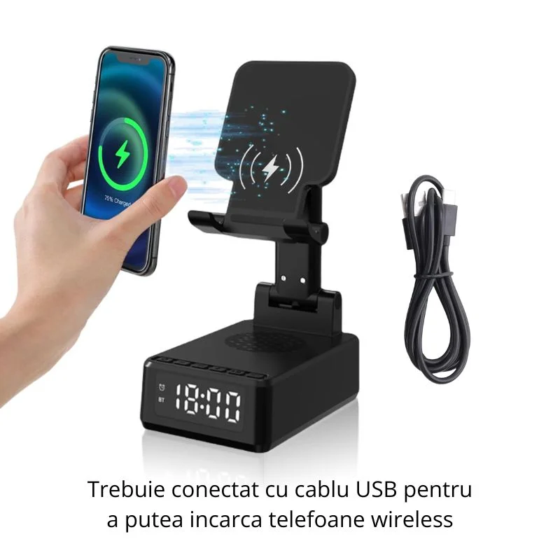 Incarcator wireless 15W cu ceas si difuzor [11]