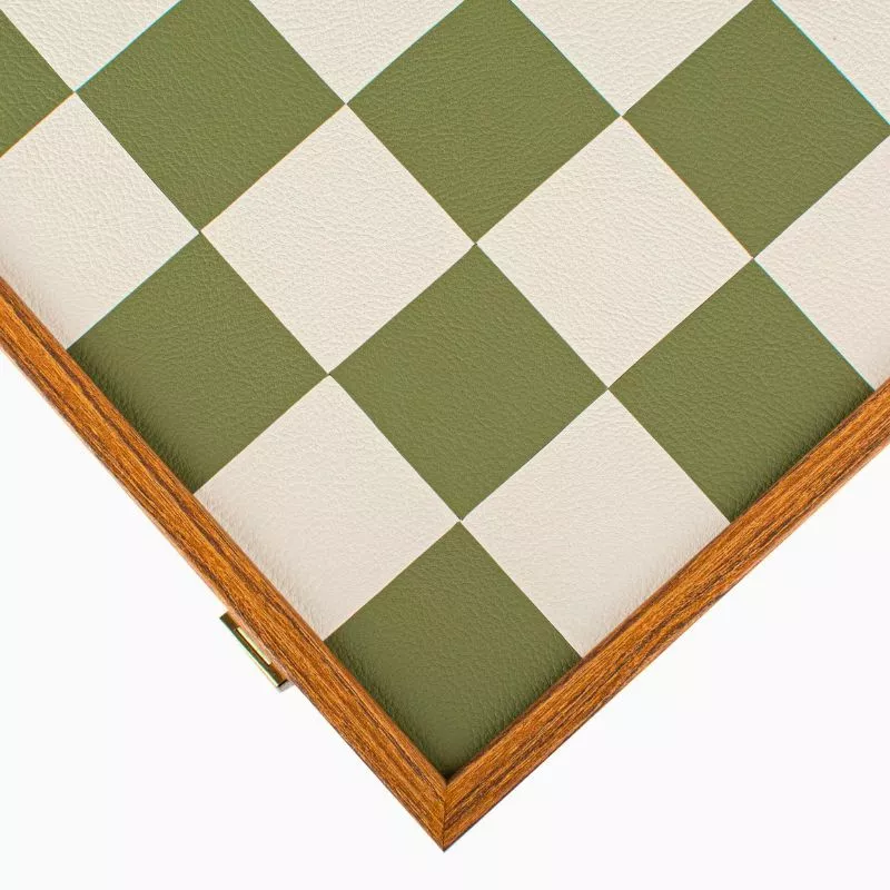 Joc Sah Bauhaus caseta 40x40cm tabla si piese din lemn Green-White Leatherette [10]